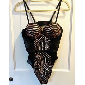 Black Fuchsia by Secret Lace LLC Sequin Bodysuit